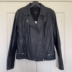 New Trouve Women’s Navy Blue Soft Leather Biker Moto Jacket Size Medium MSRP$328